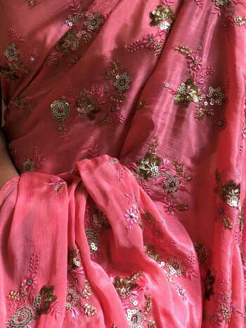 Salmon Pink Crepe Saree