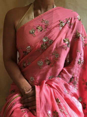 Salmon Pink Crepe Saree