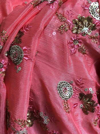 Salmon Pink Crepe Saree